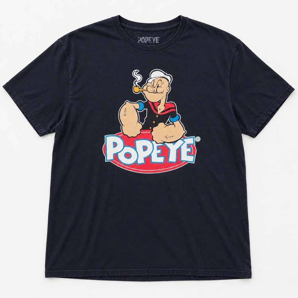 Popeye the Sailor Man Graphic T-Shirt Mens XL Navy Blue Cotton Crewneck Tee